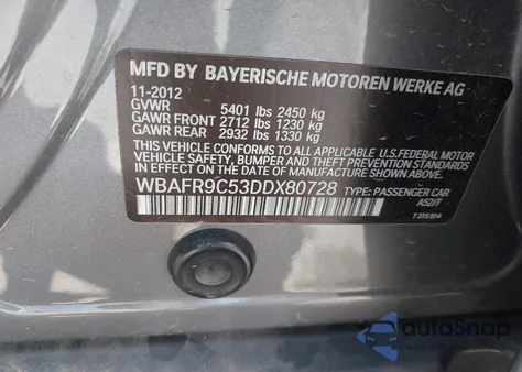2013 BMW 550 I from USA, damaged, VIN WBAFR9C53DDX80728